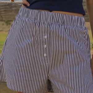 Daily Drills poplin Denim/white Striped High Waist Shorts